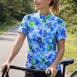 WOMENS LARGE SHEBEEST FLORAL HALF ZIP CYCLING JERSEY TOP
